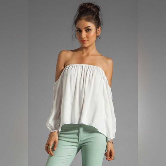 NWT Boulee Audrey off shoulder top 100% silk in off white - Picture 1 of 7